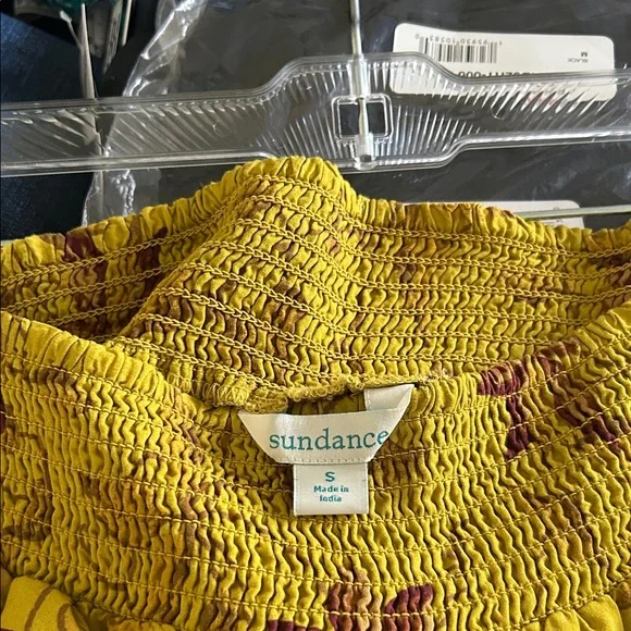 Sundance Mustard Yellow Smocked Top with Maroon Floral Accents NWOT.   CG - Picture 2 of 3